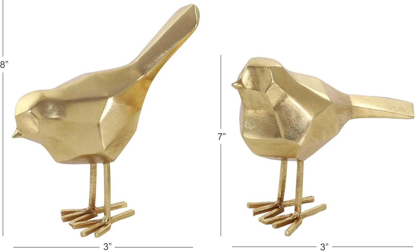 CosmoLiving by Cosmopolitan Polystone Bird Decorative Sculpture Home Decor Statues with Origami Accents, Set of 2 Accent Figurines 7", 8"H, Gold