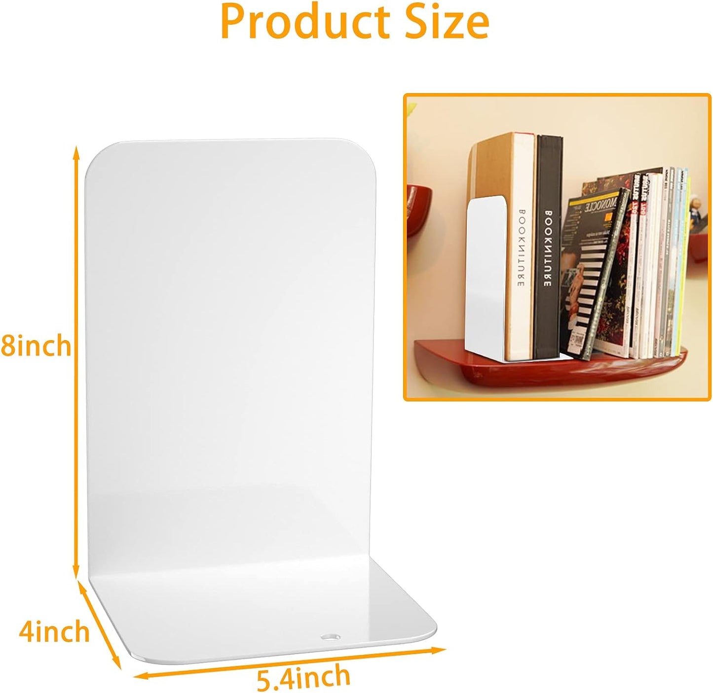 VFINE Bookends 4 Pairs, Black Metal Book Ends, Bookends for Shelves, Book Stopper for Heavy Books, Book Dividers for Home Office School Supplies