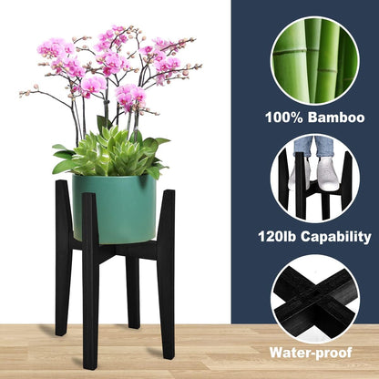 OERGKE Adjustable Plant Stand, Bamboo Mid Century Modern Indoor Plants Stands, Corner Flower Holder for Living Room, Fits 8 to 12 Inches Pots, (Pot & Plant Not Included)(Walnut, 1 Pack)