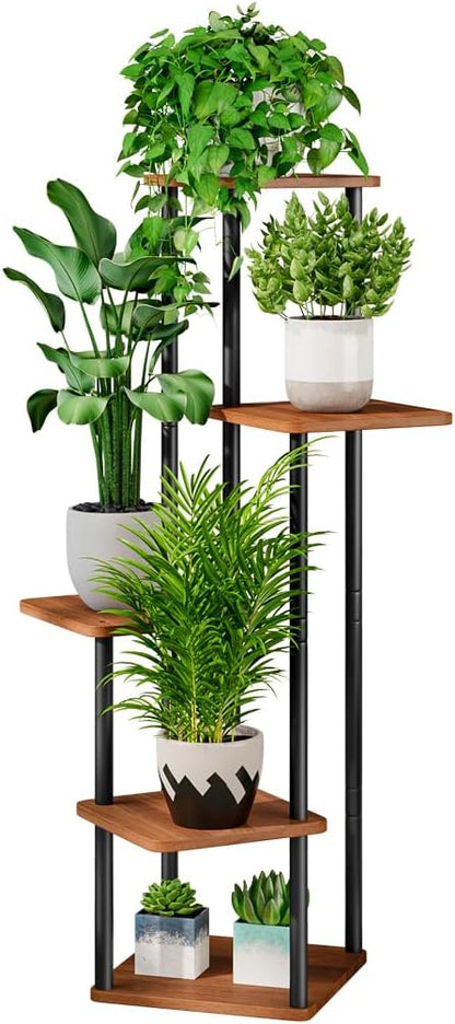 AZERPIAN Plant Stand 5 Tier Indoor Metal Flower Shelf for Multiple Plants Corner Tall Flower Holders for Patio Garden Living Room Balcony Bedroom, Black (5 Tier-Black)