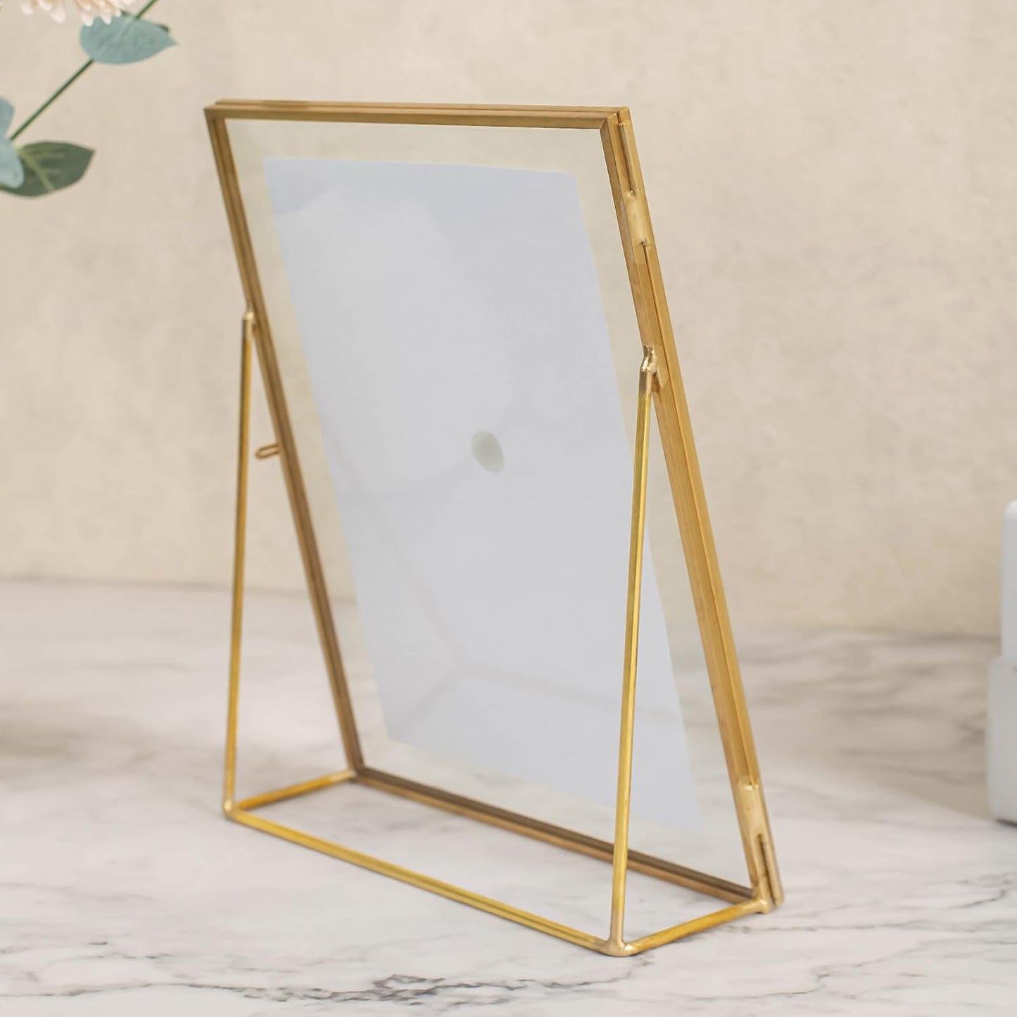Gold Floating Picture Frame Set of 2, 10"x12" Glass Pressed Flower Picture Frames, Tabletop Standing Glass Floating Frame for 8x10 Photo Display