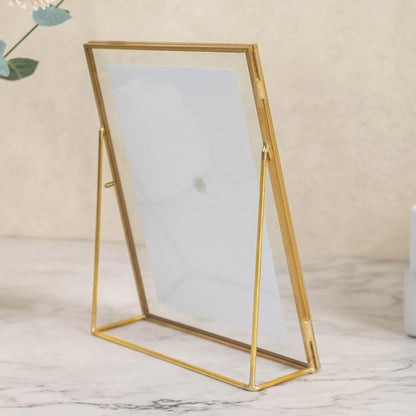 Gold Floating Picture Frame Set of 2, 10"x12" Glass Pressed Flower Picture Frames, Tabletop Standing Glass Floating Frame for 8x10 Photo Display