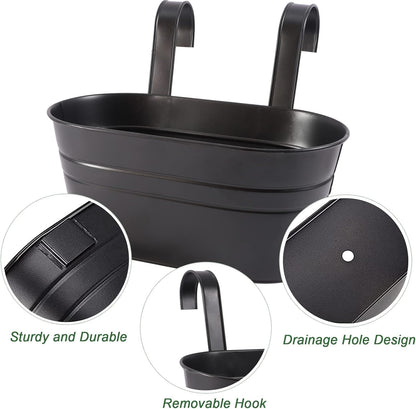 HowRU Metal Iron Flower Pots for Railing Fence Hanging Bucket Pots(5 Pcs) and Hanging Flower Pots Metal Iron Bucket Planter(10 Pcs) (Black)