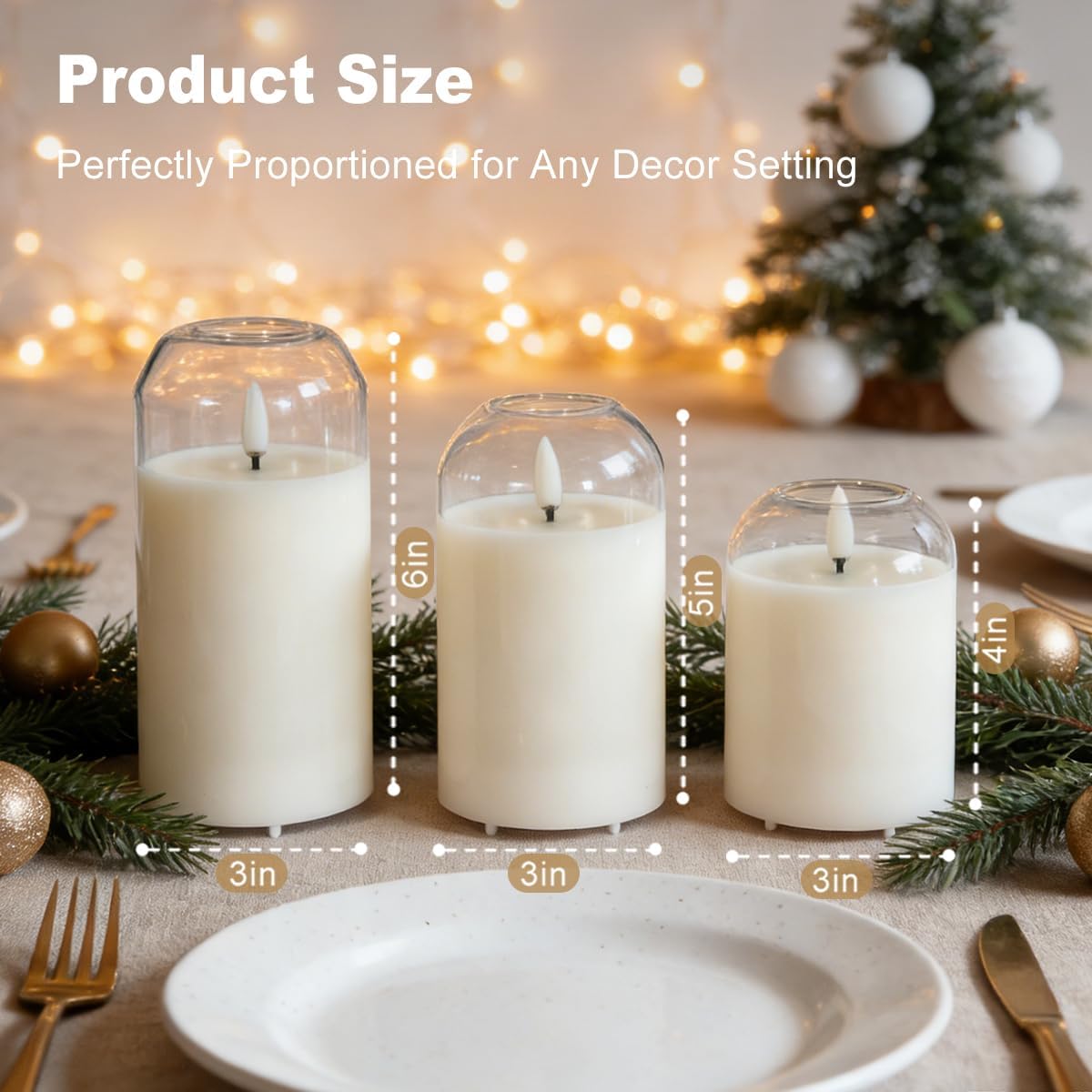Rechargeable Flameless Glass Pillar Candles–Gifts for Women,–Set of 3, Realistic Flickering LED Light,Remote & Timer, Ideal for Living Room, Bedroom & Festival Wedding Home Party Decor