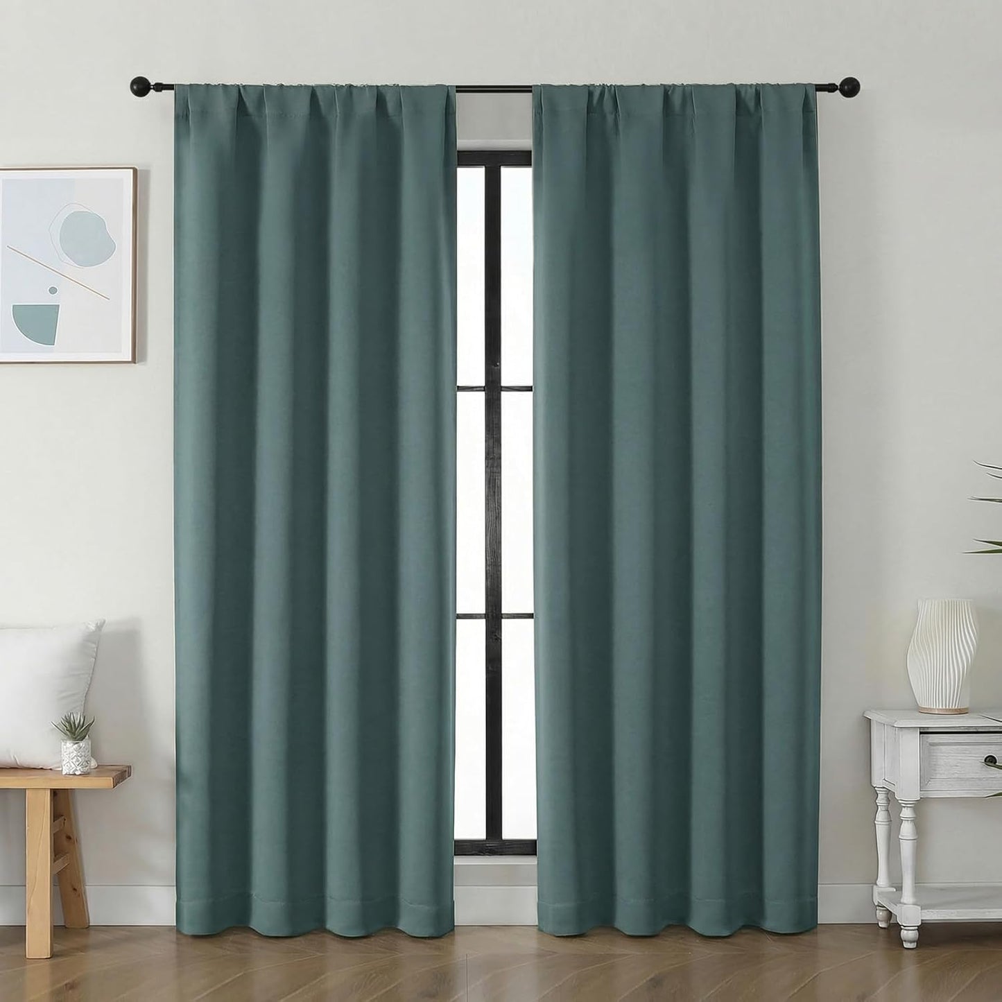 Simplebrand Ava Sage Green Blackout Curtains for Bedroom 63 Inch Length 2 Panels Set, Solid Thermal Insulated Energy Saving Rod Pocket Window Treatment Curtains Blackout Drapes, W40 x L63 Inch, Sage - Colors B