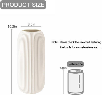 Ceramic Vase for Flowers – Modern Small Ribbed Textured Flower Vase for Home Decor, Pampas Grass, Decorative, Farmhouse, Coffee Table, Kitchen Centerpieces, Bookshelf and Home Living (White)