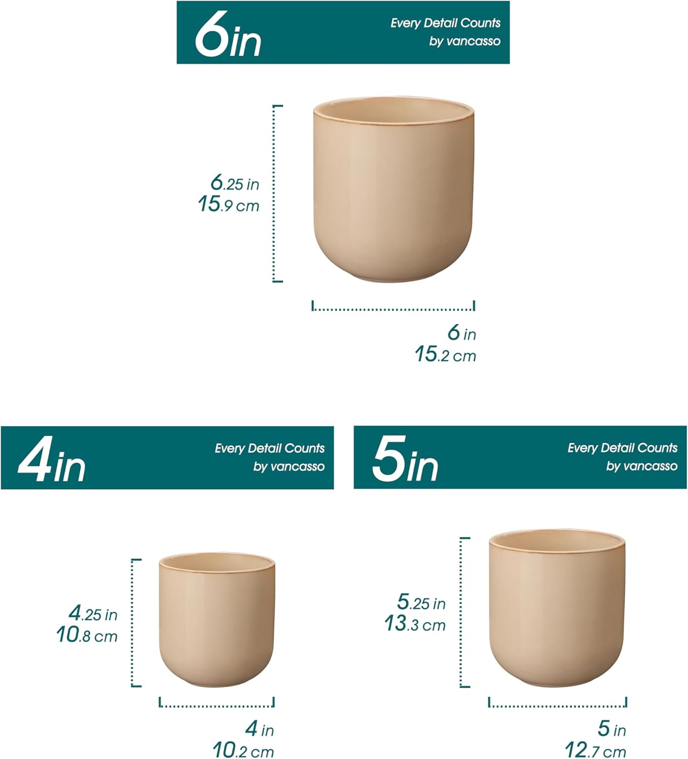 vancasso Ceramic Plant Pots, 4+5+6 inches, Set of 3, Planters with Drainage Hole, Flower Pots Planters Pots for Indoor Plants, Modern Indoor Decorative Garden Pot, Home Decor, White