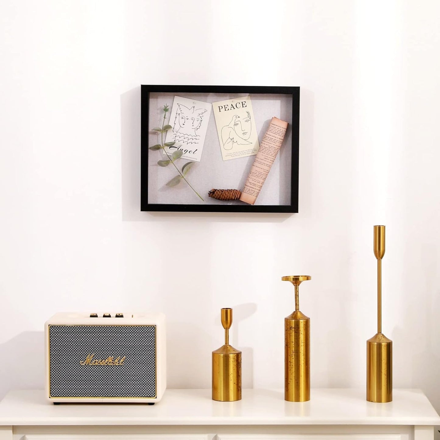 Muzilife 8x8 Shadow Box Picture Frame with Linen Board - Deep Wood & Glass Display Case Ready to Hang Memory Box Baby Sports Memorabilia, Pins, Awards, Medals, Wedding, Tickets and Photos (Black)