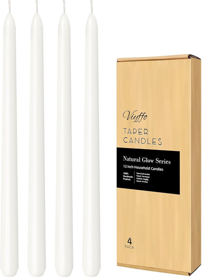 Viyffo Taper Candles, 12 Inch, 12 Pack, Brown – Unscented, Smokeless Design, Up to 8-Hour Burn – Tall Candlesticks for Table Decor, Weddings & Dinners