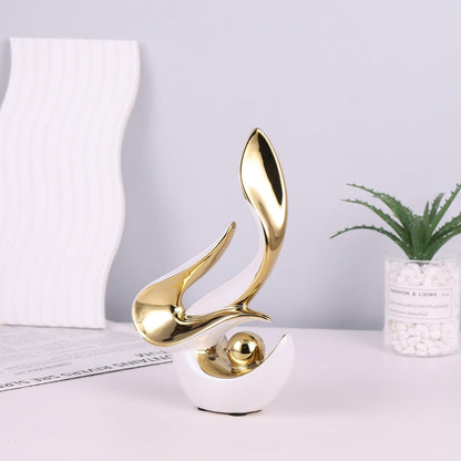 Silver Living Room Decor Table,Sculptures Home Decor,Modern Abstract Art,Dinner Table Centerpiece Decor,Ceramic Statue and Figurines Decorations Accent,Adorno Para Mesa Comedor(White Silver)