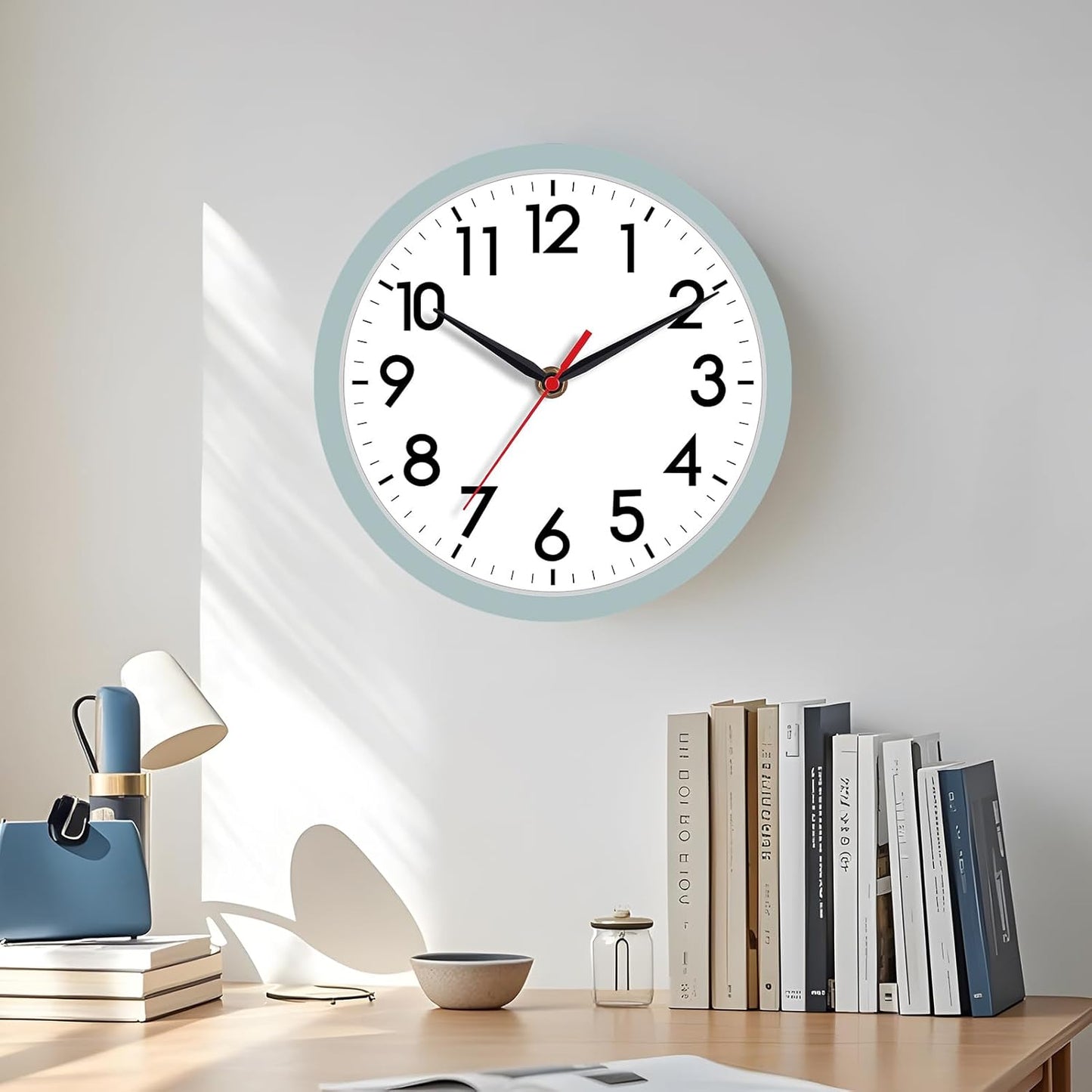 AKCISOT Wall Clock, Modern Small Wall Clocks Battery Operated 8 Inch, Silent Non-Ticking Analog Classic for Office, Home, Bathroom, Kitchen, Bedroom, School(Black)