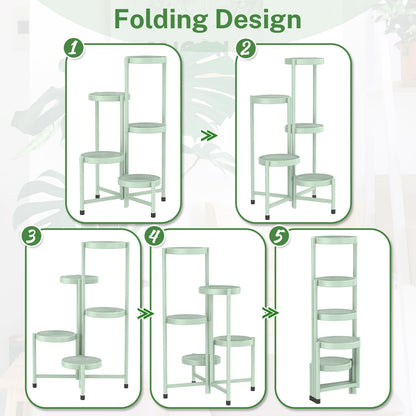 iDavosic.ly Plant Stand Indoor Outdoor, 5 Tier Corner Metal Flower Display Holder Shelf, Folding Tall Orchid Rack for Patio Balcony Porch Garden Living Room House, Black