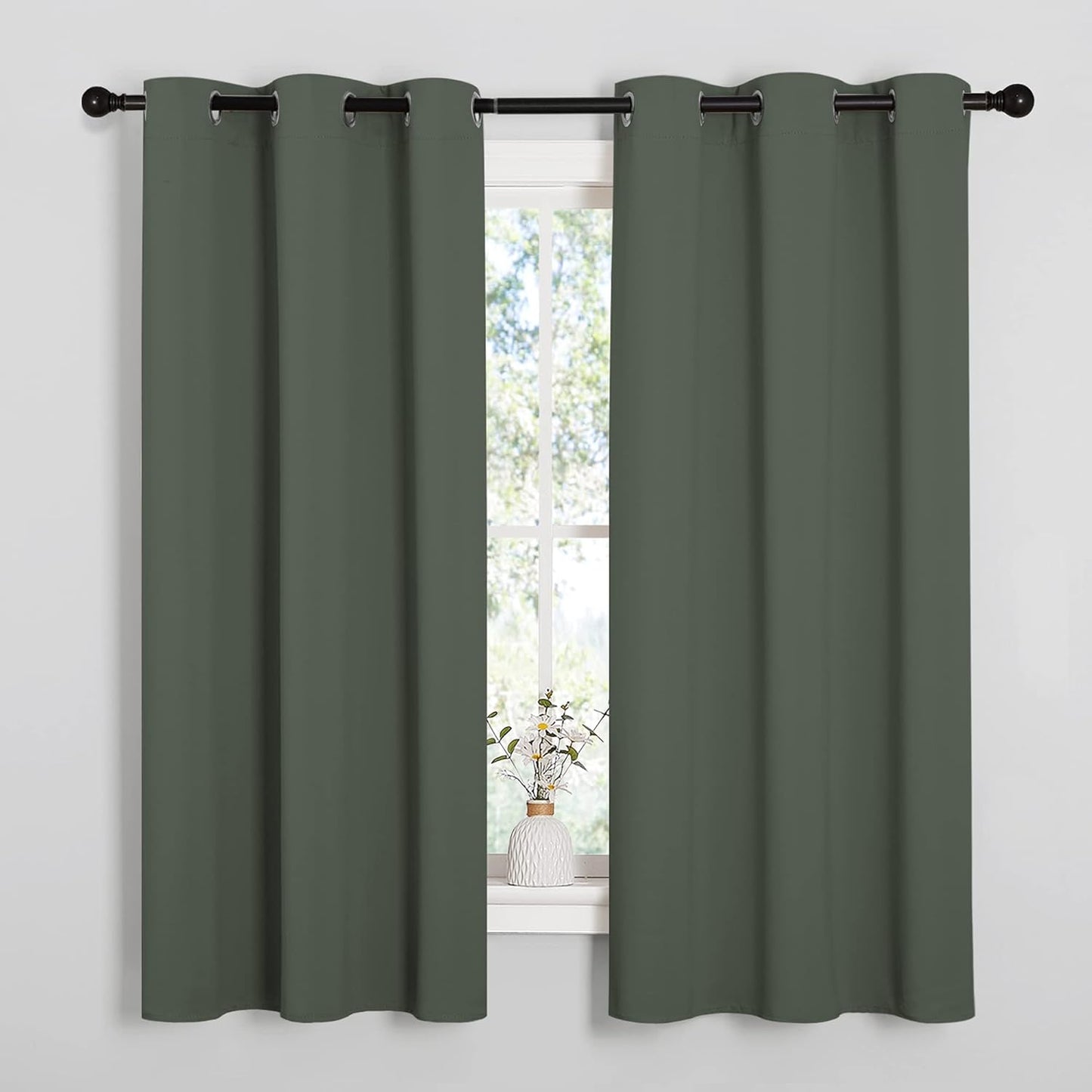 NICETOWN Halloween Pitch Black Solid Thermal Insulated Grommet Blackout Curtains/Drapes for Bedroom Window (2 Panels, 42 inches Wide by 63 inches Long, Black) - Colors C