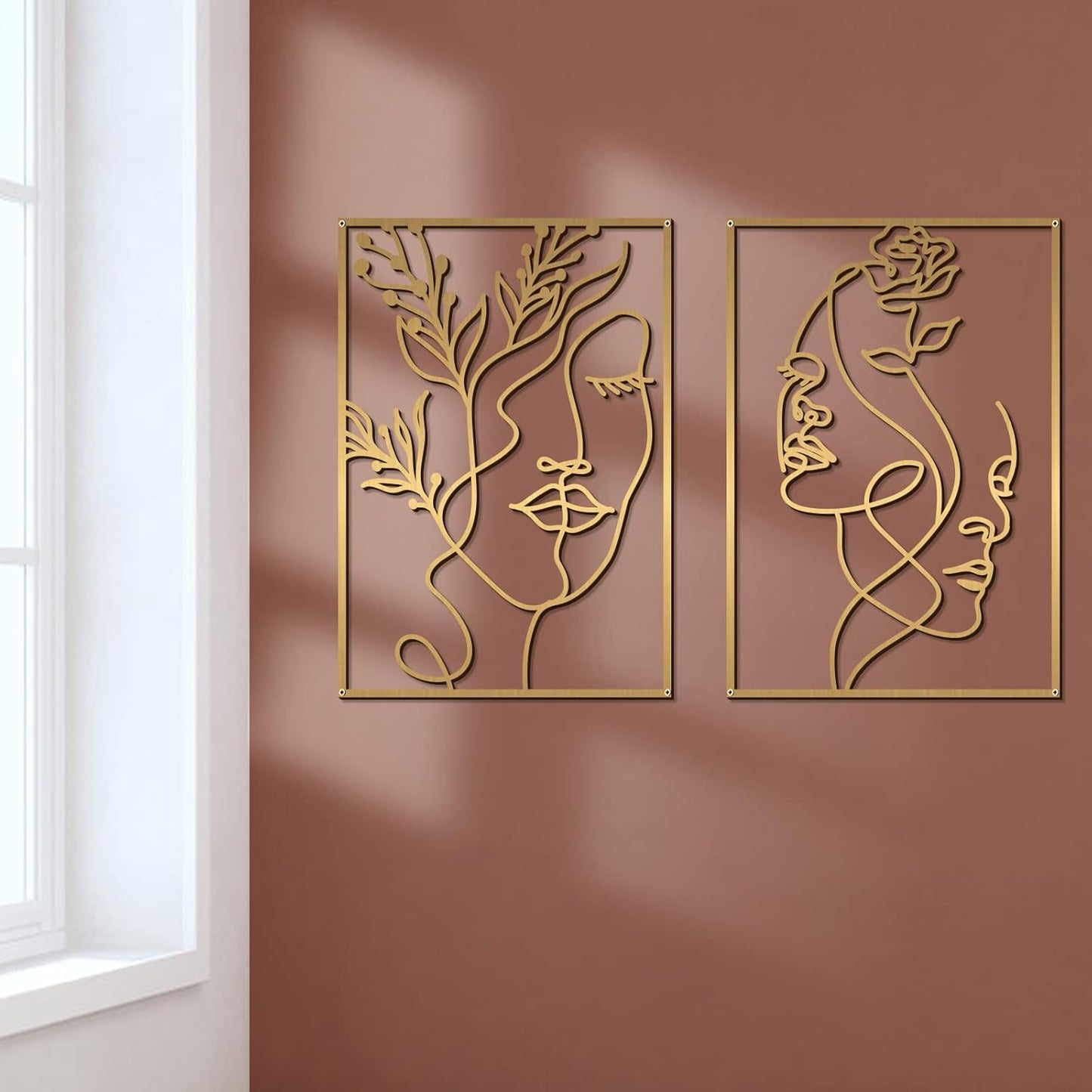 Glamativity 4 Pack Gold Wall Art Decor, Minimalist Single Line Real Metal Wall Art, Woman's Body Shape Abstract Wall Art (Gold Classic Style, 17 x 11.8'')