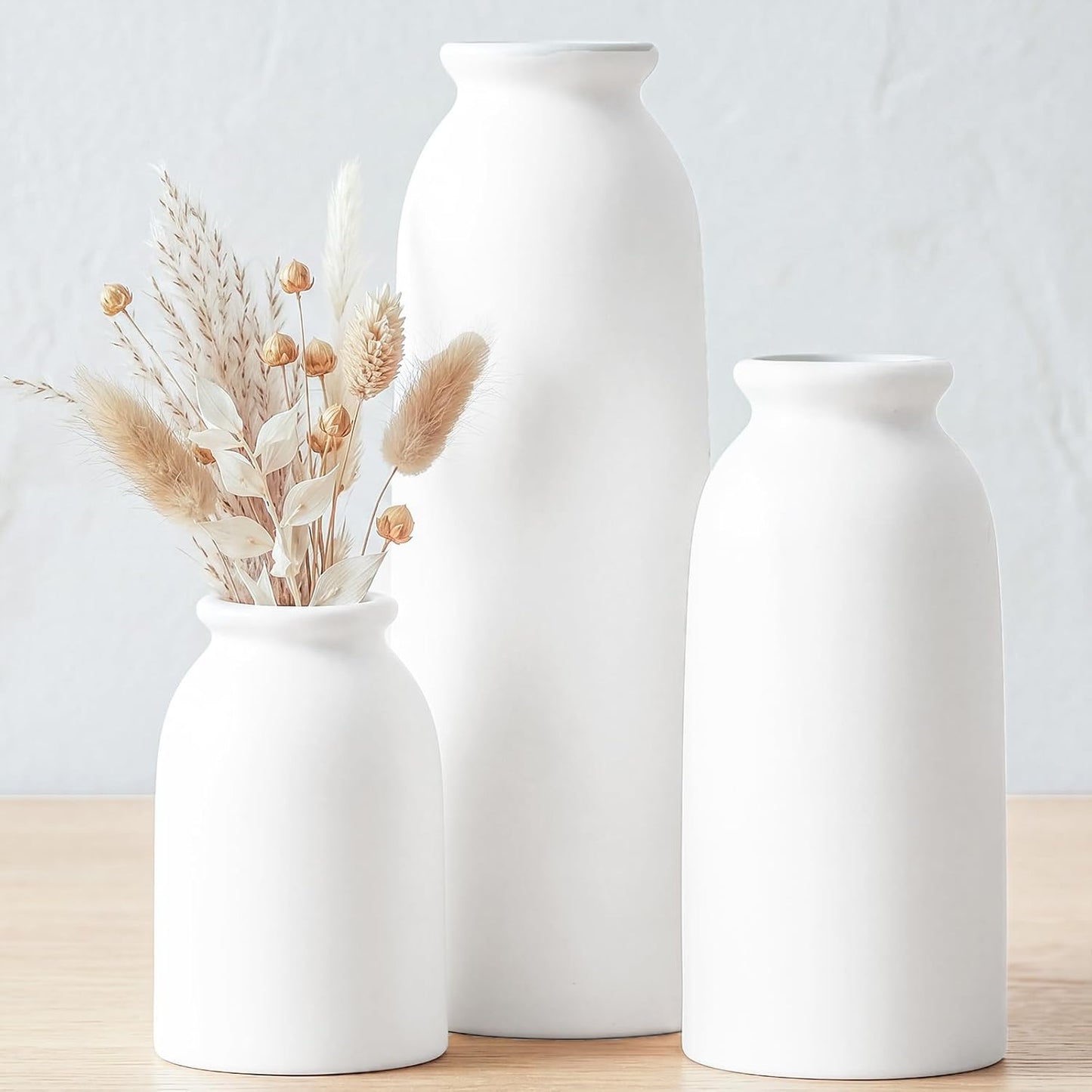 Modern Ceramic Vase Set of 5, Vases Home Decor Rustic Farmhouse Decorative Vase Pottery Vases for Bouquet Pampas Grass Dried Fresh Flowers, Table Living Room Kitchen Bedroom