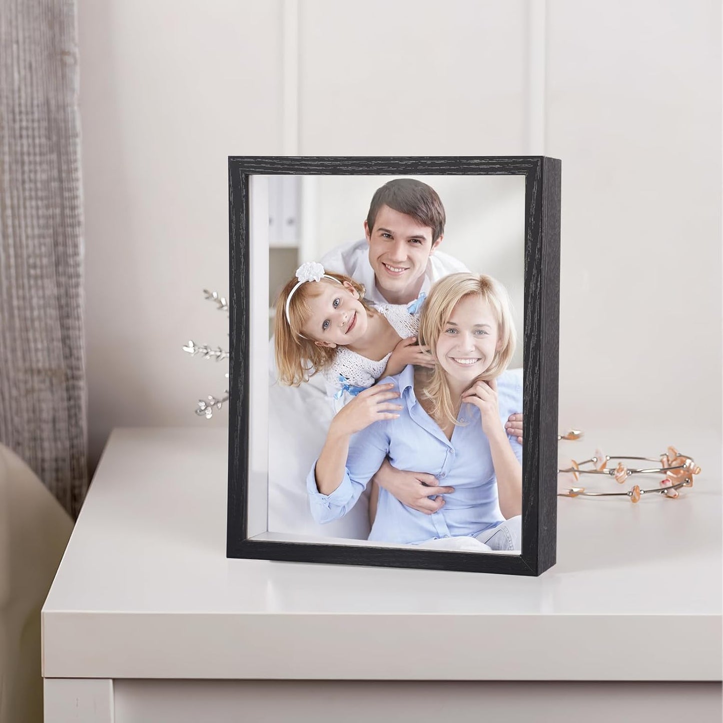 Shadow Box Frame 8x10 - 3 Pack Wood Deep Shadowbox with Glass Shadow Boxes Display Cases Suitable for Photos, Dried Flowers, Handicrafts Picture Frames for Wall (Black)