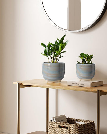 LE TAUCI Ceramic Plant Pots, 5.1 + 6.4 Inch Footed Pots for Plants, Modern Flower Pots for Home and Office, Indoor Planters with Drainage, Reactive Glaze White