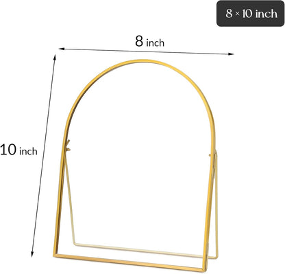 REDHUGO Double Glass Frame for Pressed Flowers Handmade, Metal Floating Picture Frame for Pressed Flower, Tabletop Display, Brass, ArcShaped, Black, 4x6 inches (FRAME ONLY)