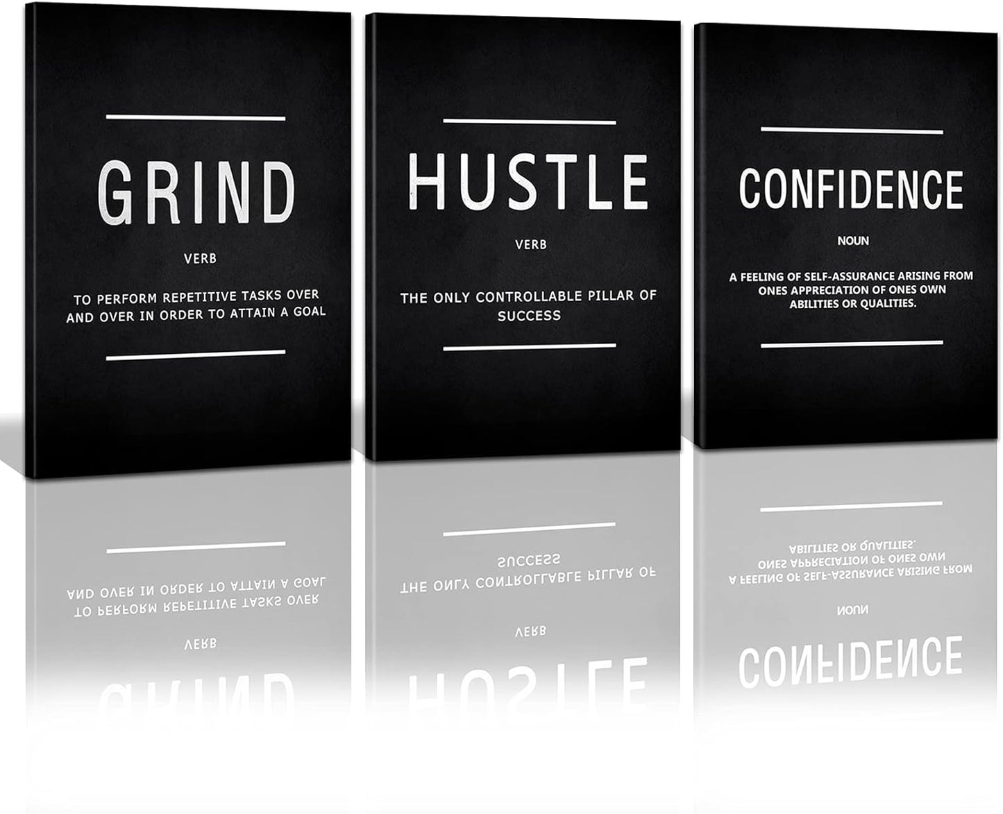 KAWAHONE Canvas Painting Wall Art, Grind Hustle Execution Motivational Wall Art Decoration Posters Prints for Living Room Bedroom, Office Decor, Gallery-Wrapped Canvas Art Set Framed Ready to Hang