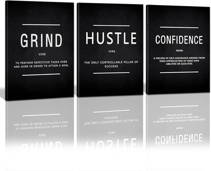 KAWAHONE Canvas Painting Wall Art, Grind Hustle Execution Motivational Wall Art Decoration Posters Prints for Living Room Bedroom, Office Decor, Gallery-Wrapped Canvas Art Set Framed Ready to Hang