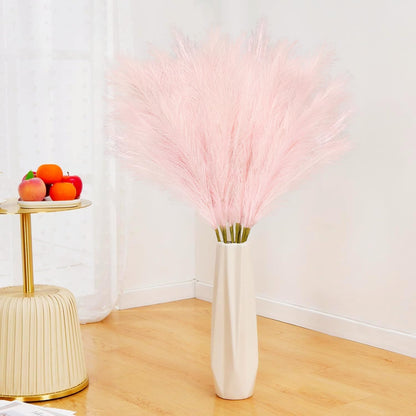 obbsie 50pcs Pink Faux Pampas Grass Decor, 21.6" Short Artificial Floral Branches Vase Filler Flower Arrangement for Home Wedding Boho Outdoor Decor