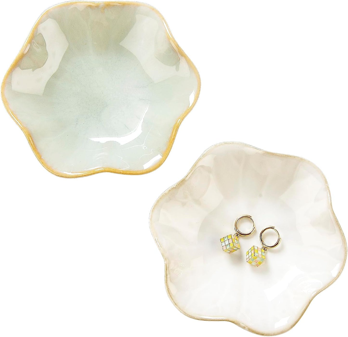 JAMEND CLXP Lotus Leaf Shape Decorative Ring Tray, Small Key Bowl, Ceramic Trinket Tray Jewelry Dish Organizing Necklace Earrings, Home Decoration for Mom Best Friend Sister, Pink.
