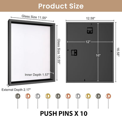 Califortree 8x8 Shadow Box Frame with Soft Linen Back - Push Pins Included, Memory Box Display Case for Flower, Tickets and 3D Items, Black