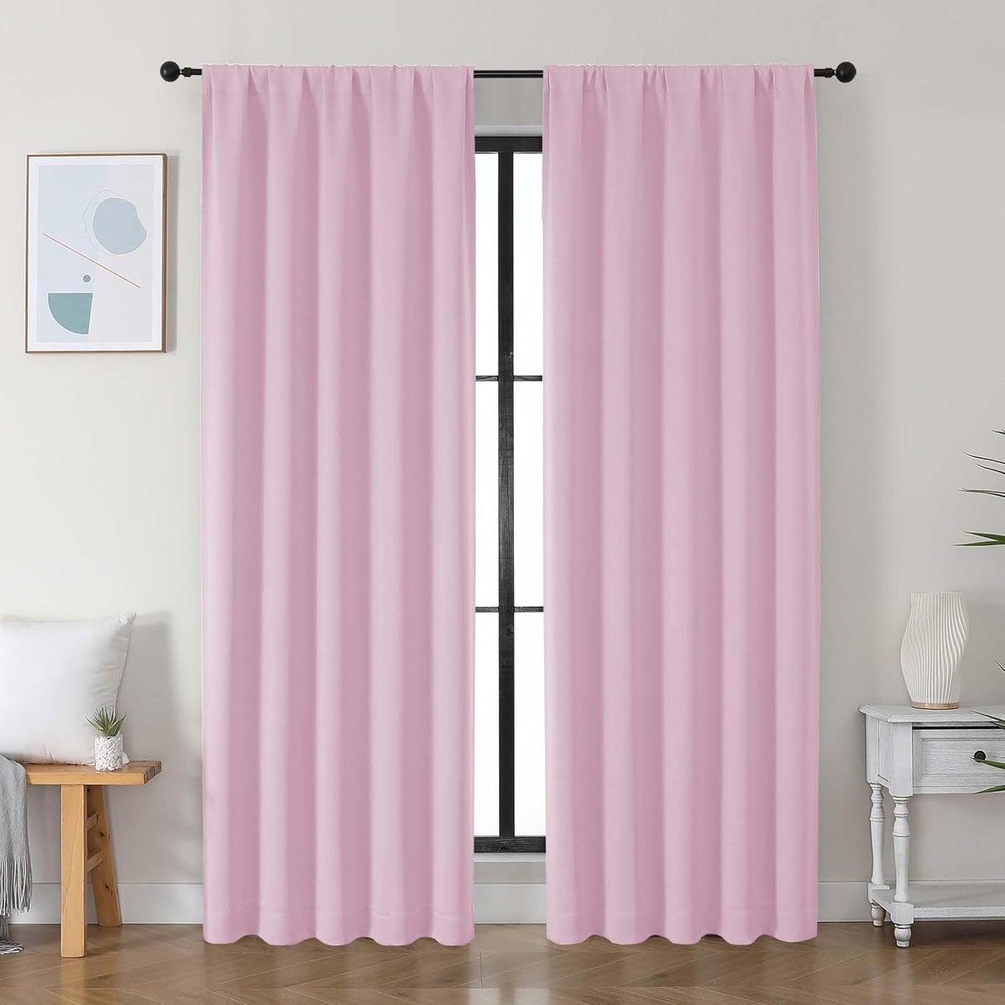 Simplebrand Ava Sage Green Blackout Curtains for Bedroom 63 Inch Length 2 Panels Set, Solid Thermal Insulated Energy Saving Rod Pocket Window Treatment Curtains Blackout Drapes, W40 x L63 Inch, Sage - Colors C