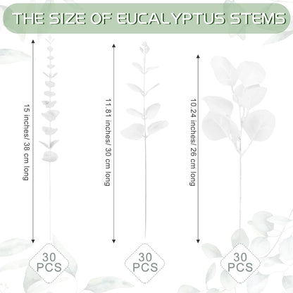 Giegxin 180 Pcs 3 Kinds Mixed Artificial Eucalyptus Leaves Stems Bulk Silver Dollar Leaves Picks Dried Eucalyptus Bundle Faux Spray for Wedding Vase Bouquet Floral Arrangement (Green)