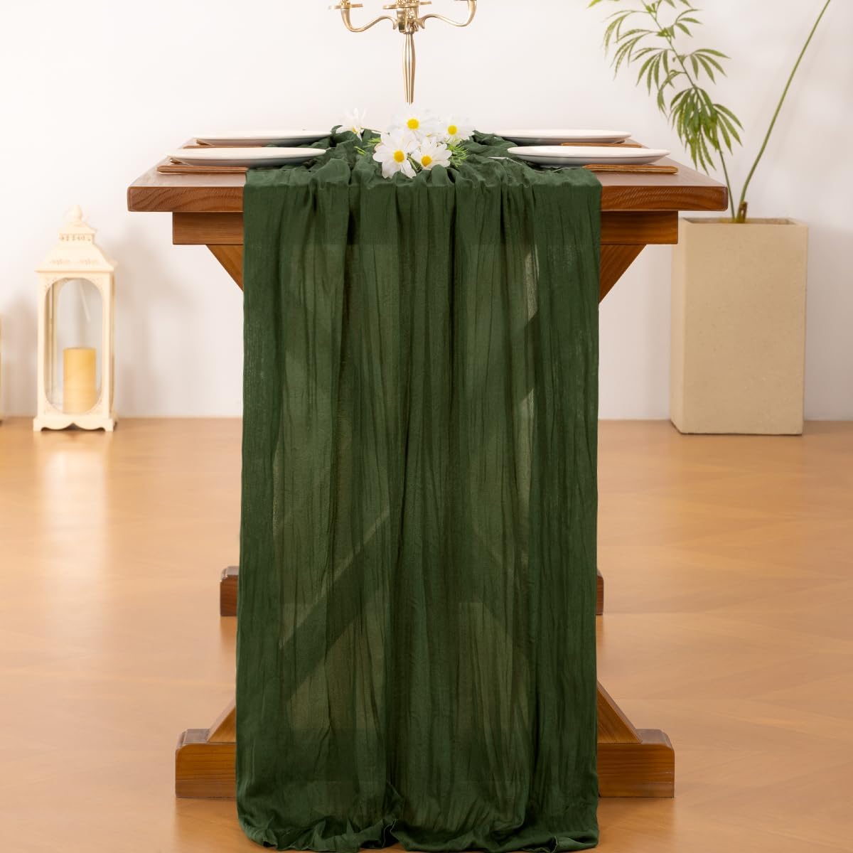 Socomi 3pcs Sage Green Cheesecloth Table Runner Summer Boho Rustic Gauze 120 inch 10FT Cheese Cloth Sheer Runner for Wedding Party Baby Shower Home Decor Holiday Decorations