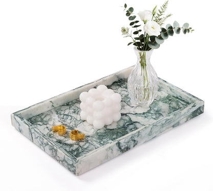 Marble Bathroom Tray for Countertop & Home Decor, Natural Decorative Marble Tray for Jewelry & Perfume Organizer, Luxury Stone Vanity Trays for Dresser, Kitchen Counter, 12" x 8", Gray Black