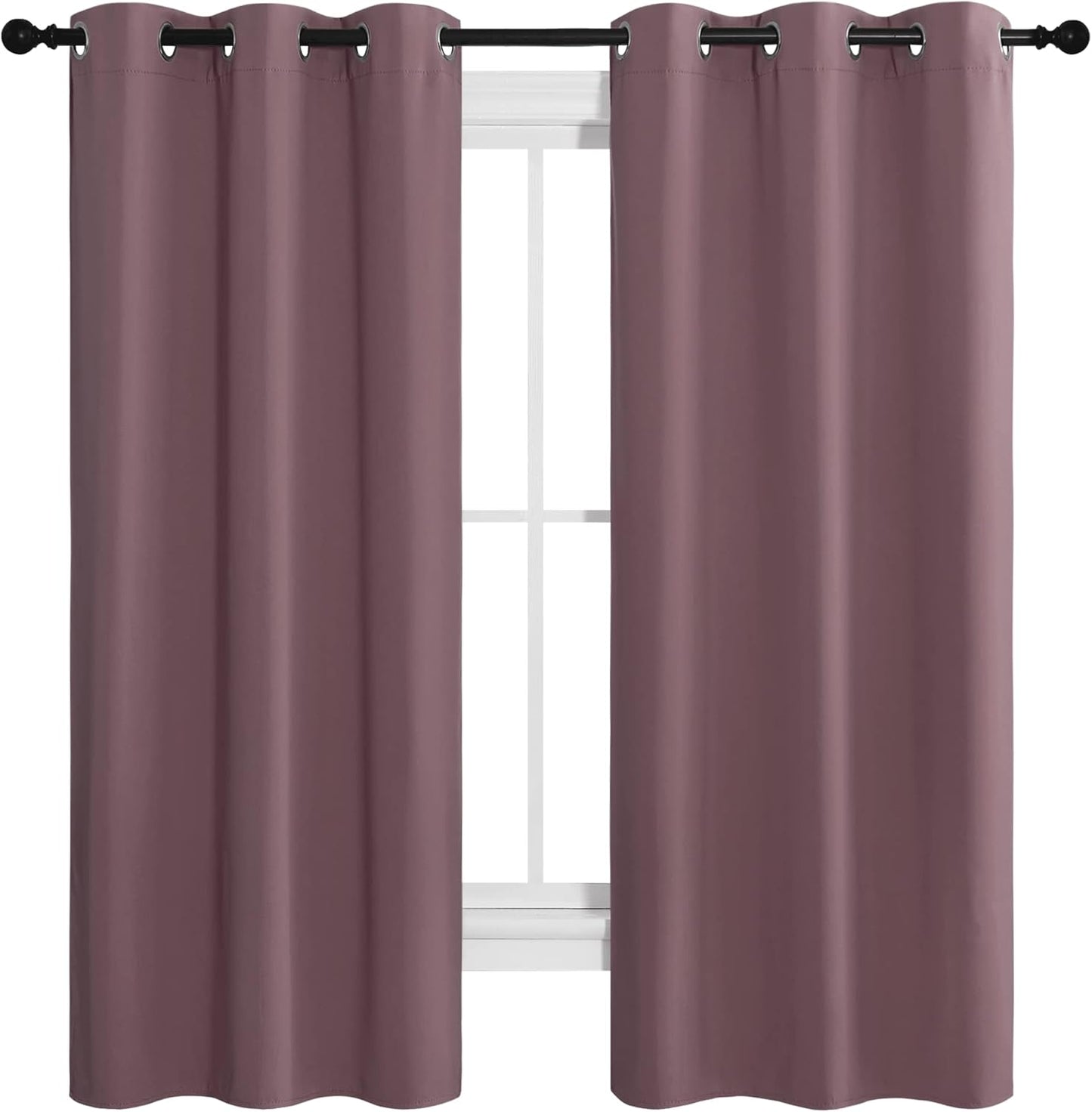NICETOWN Halloween Pitch Black Solid Thermal Insulated Grommet Blackout Curtains/Drapes for Bedroom Window (2 Panels, 42 inches Wide by 63 inches Long, Black) - Colors E