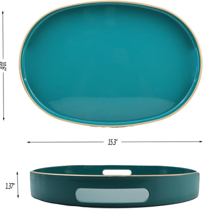 Green Decorative Tray with Handles, Versatile Serving Tray for Coffee Table, Ottoman, Ideal for Serving, Displaying, Organizing, 15.7"*10.2"*1.57"