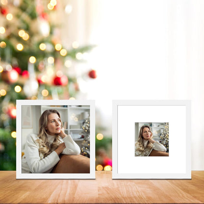 12x12 Picture Frame Set of 9, Display Pictures 8x8 with Mat or 12x12 without Mat, Multi Collage Gallery Square Photo Frames for Wall or Tabletop, Black