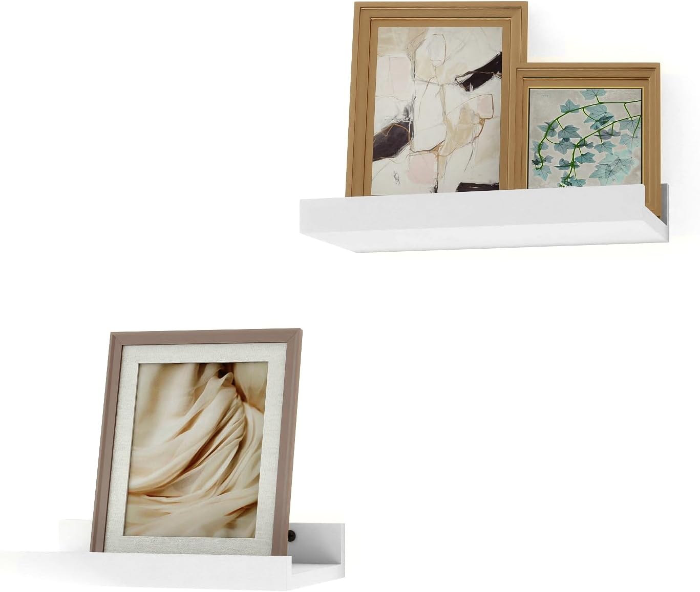 White Floating Shelves for Wall Decor, Wall Mounted Wood Storage Shelf for Bedroom, Living Room, Bathroom, Kitchen, Nursery, Display Picture Ledge Shelf with Lip Set of 2-14 Inches, White