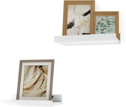 White Floating Shelves for Wall Decor, Wall Mounted Wood Storage Shelf for Bedroom, Living Room, Bathroom, Kitchen, Nursery, Display Picture Ledge Shelf with Lip Set of 2-14 Inches, White