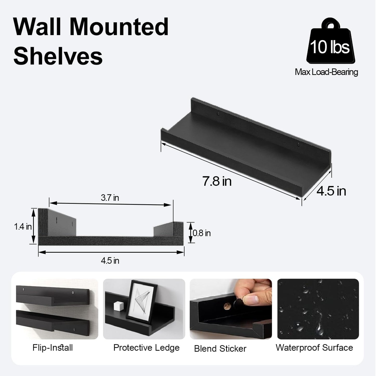 White Floating Shelves for Wall Decor, Wall Mounted Wood Storage Shelf for Bedroom, Living Room, Bathroom, Kitchen, Nursery, Display Picture Ledge Shelf with Lip Set of 2-14 Inches, White
