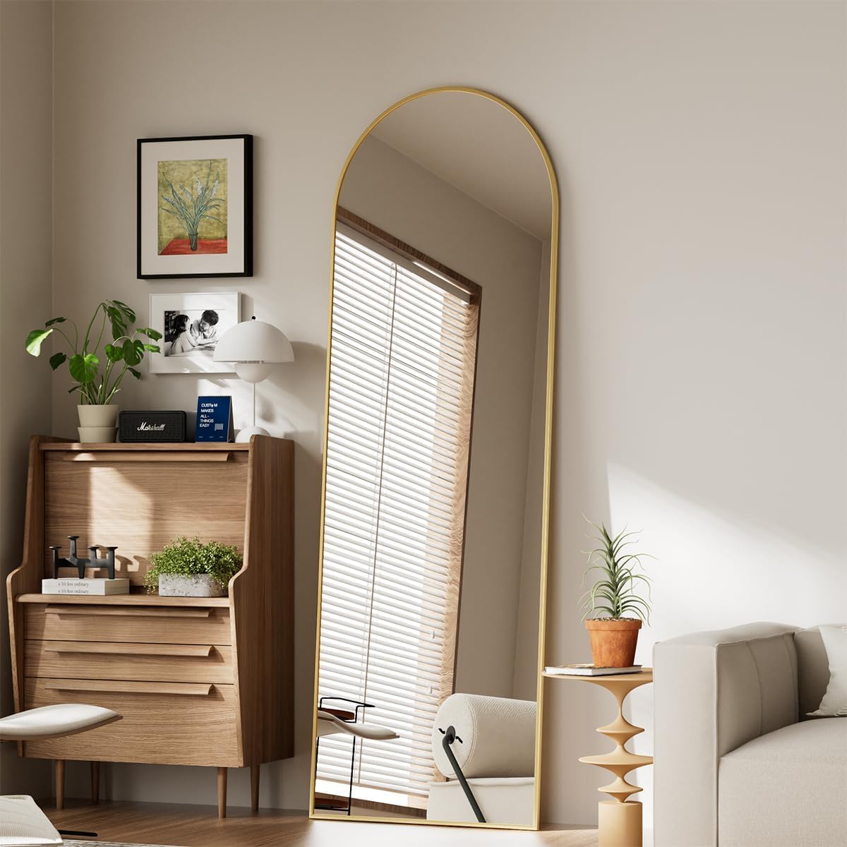 Koonmi 30"x71" Arched Full Length Mirror, Gold Large Floor Mirror with Aluminum Alloy Frame, Standing Hanging or Leaning Wall-Mounted Full Body Mirror for Living Room and Bedroom