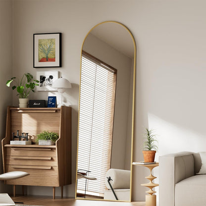 Koonmi 30"x71" Arched Full Length Mirror, Gold Large Floor Mirror with Aluminum Alloy Frame, Standing Hanging or Leaning Wall-Mounted Full Body Mirror for Living Room and Bedroom