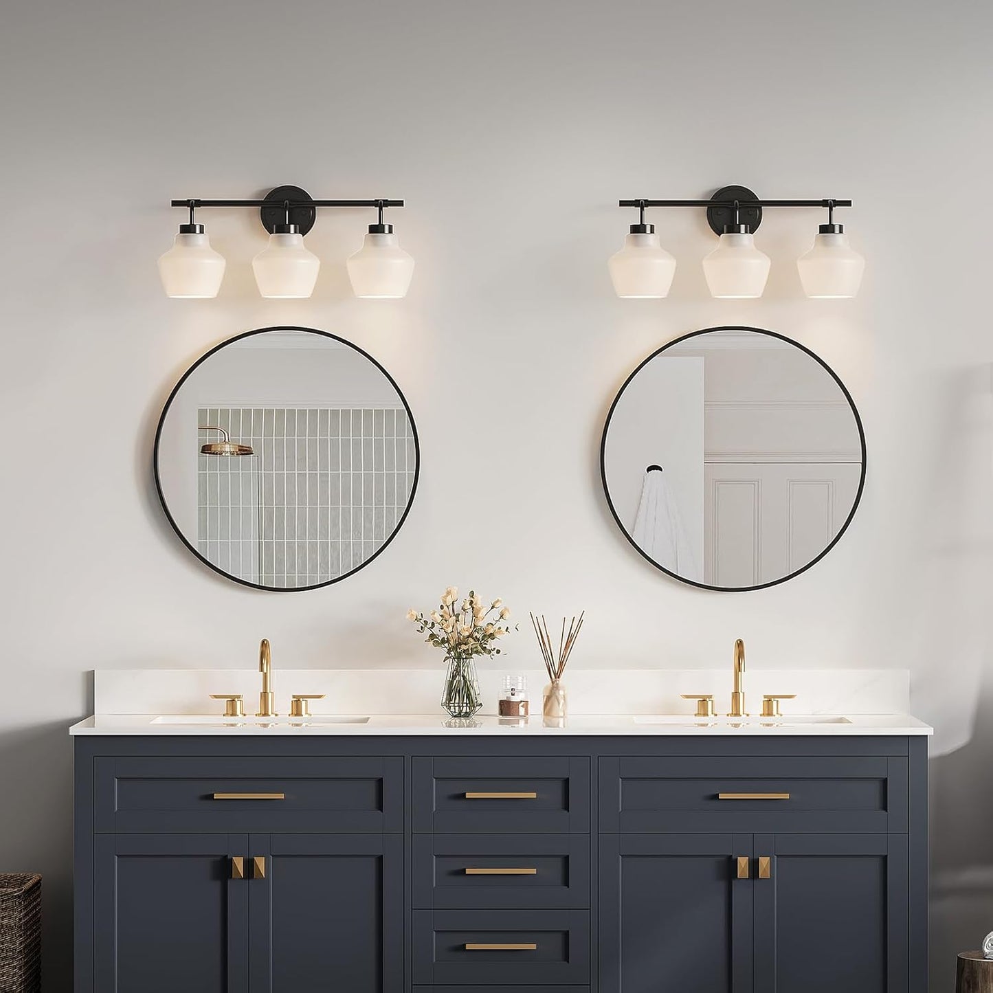 USHOWER Bathroom Mirrors for Over Sink, 36 Inch Circle Mirror with Metal Frame, Black Wall Mirror for Vanity, Entryway, Living Room, Hallway and Bedroom Decor