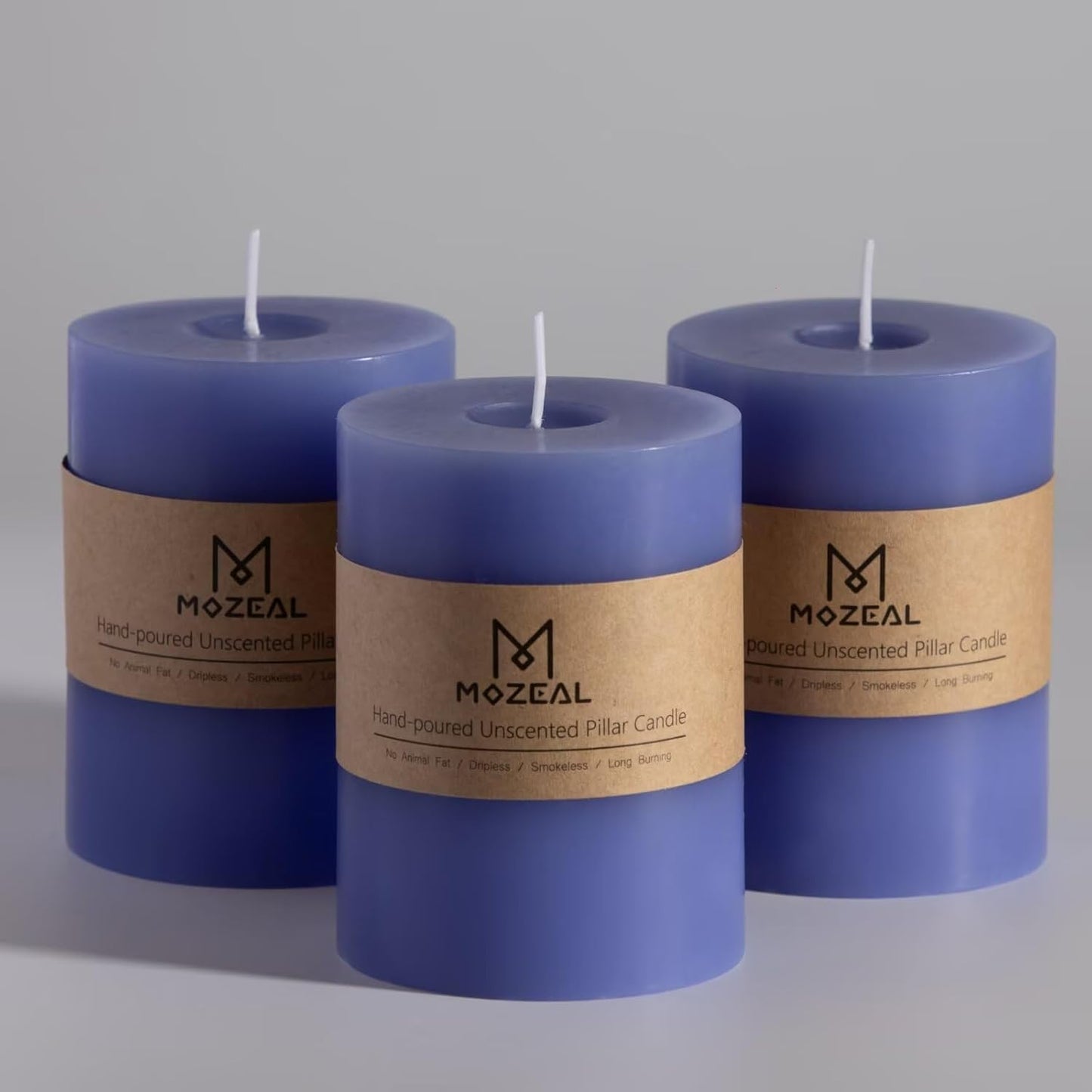 MOZEAL 3" x 4" Hand-Poured Unscented Candle,Dripless Pillar Candle Set of 3,Long Clean Burning,Approx 72 Hours Burn Time,Rustic Country Style,Wedding,Dinner,Christmas and Home Decor,White