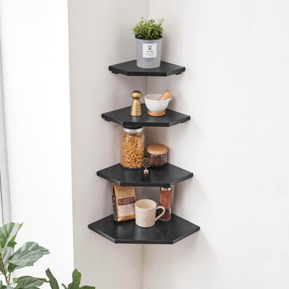 Corner Wall Shelves, Corner Floating Shelves Set of 2 Solid Oak Wood Display Shelf with Wire Hole Small Plant for Kitchen Living Room Natural
