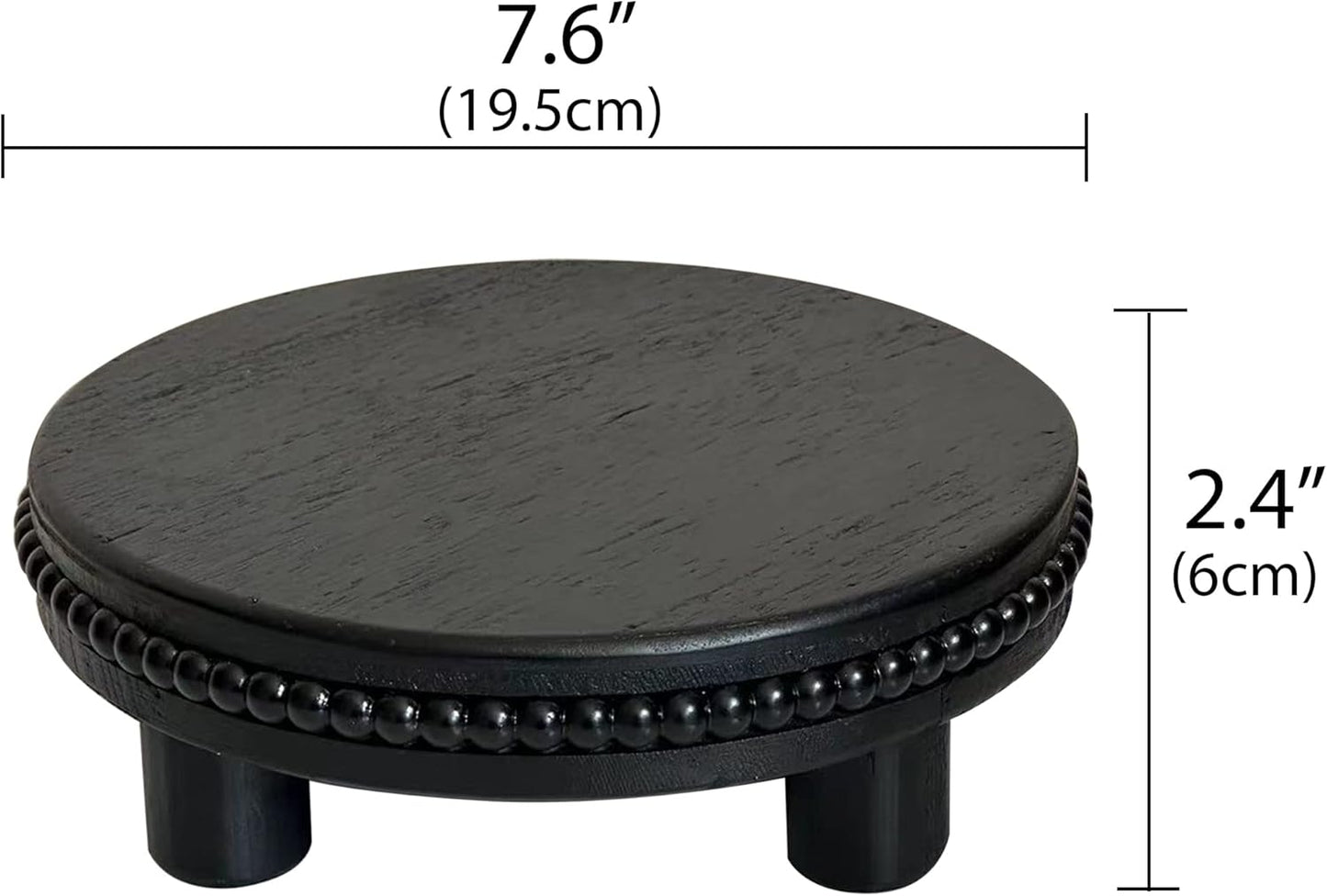 dwellington Farmhouse Beaded Wood Tray Risers for Display, 7.6” Wooden Decorative Tray for Kitchen Home Decor, Display Pedestal Stand for Countertop, Black Round Wood Riser for Soap Dish