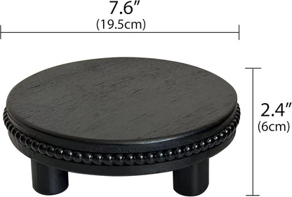 dwellington Farmhouse Beaded Wood Tray Risers for Display, 7.6” Wooden Decorative Tray for Kitchen Home Decor, Display Pedestal Stand for Countertop, Black Round Wood Riser for Soap Dish