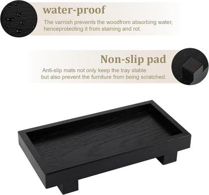 Decorative Tray Small Pedestal Stand Farmhouse Bathroom Decor Wooden Riser Display Stand for Vanity, Kitchen Countertop, Sink, 9.4 * 4.7 White