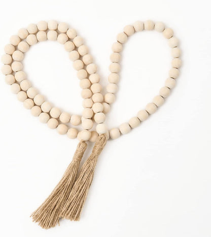 OMISHE 59in Wood Bead Garland with Tassels, Decorative Beads, Farmhouse Wooden Beads Garland for Wall Hanging Home Festival Decor, Aqua, Teal