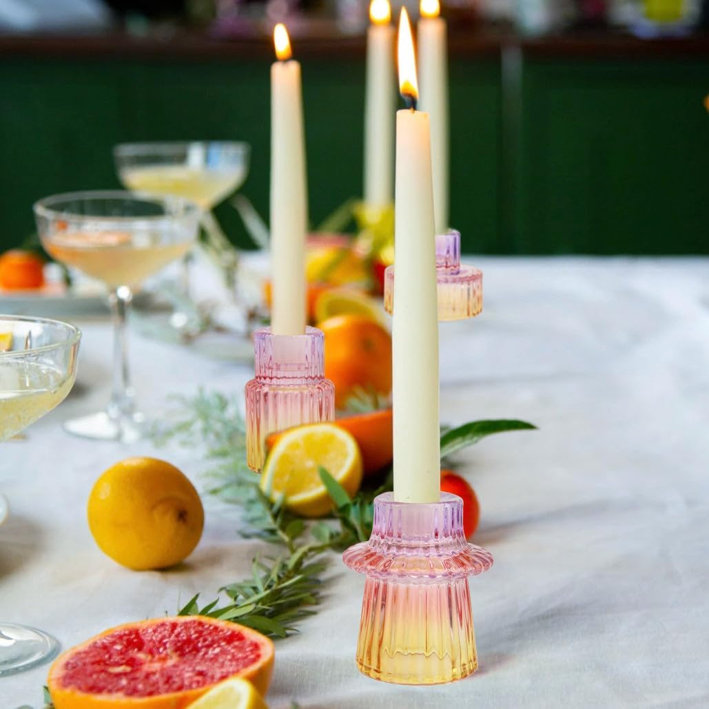 Vixdonos Taper Glass Candlestick Holders Tealight Candle Holders for Table Centerpieces, Wedding Decor and Dinner Party (6 Pcs, Green)