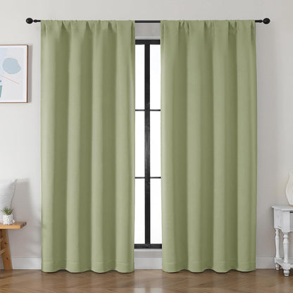 Simplebrand Ava Sage Green Blackout Curtains for Bedroom 63 Inch Length 2 Panels Set, Solid Thermal Insulated Energy Saving Rod Pocket Window Treatment Curtains Blackout Drapes, W40 x L63 Inch, Sage - Colors A