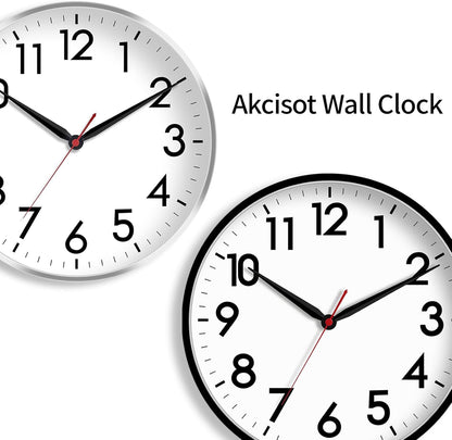AKCISOT Wall Clock, Modern Small Wall Clocks Battery Operated 8 Inch, Silent Non-Ticking Analog Classic for Office, Home, Bathroom, Kitchen, Bedroom, School(Black)
