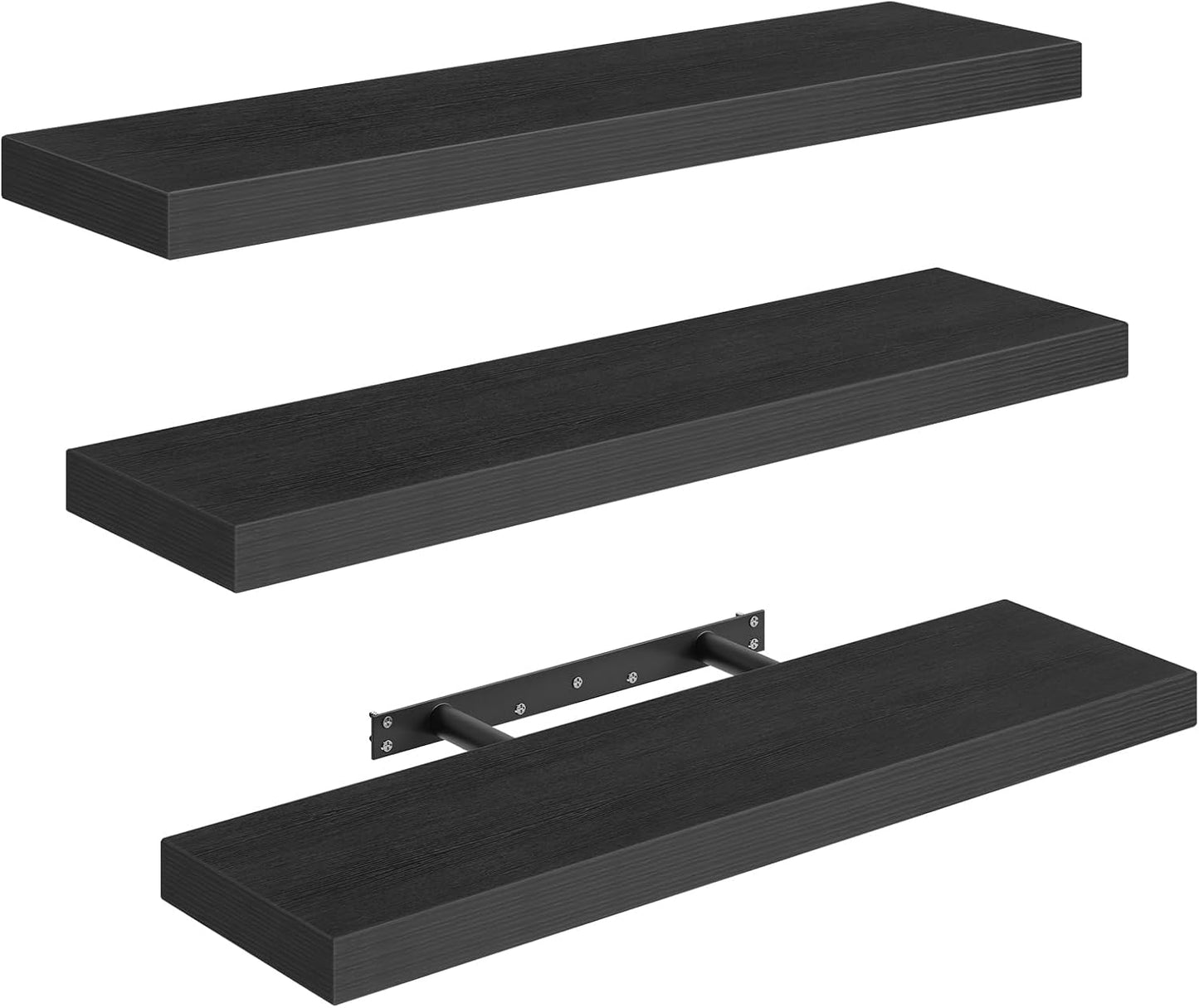 RALGEND Floating Shelves for Wall, 1.5" Thick Wall Shelf Set of 3 with Invisible Brackets, L31.5 x W7.9 Hanging Shelves Farmhouse Home Decor for Bathroom, Living Room, Bedroom, Rustic Brown 8301BJP3BF